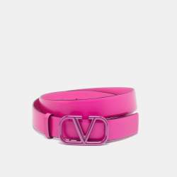 Pre Owned Valentino Pink Leather VLogo Waist Belt 80CM