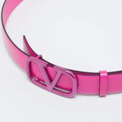 Pre Owned Valentino Pink Leather VLogo Waist Belt 80CM