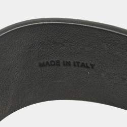 Pre Owned Valentino  Rockstud Black Leather Gold Tone Wide Bracelet