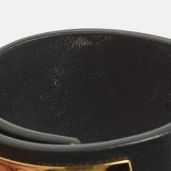 Pre Owned Valentino  Rockstud Black Leather Gold Tone Wide Bracelet