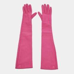 Pre Owned Valentino Pink Vlogo Detail Jersey Elbow-Length Gloves
