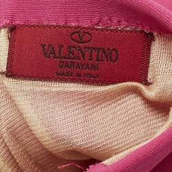 Pre Owned Valentino Pink Vlogo Detail Jersey Elbow-Length Gloves