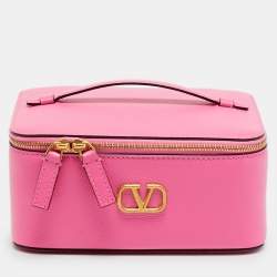 مملوكة مسبقًا Valentino VLogo Pink Leather Cosmetic Case Set
