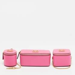 مملوكة مسبقًا Valentino VLogo Pink Leather Cosmetic Case Set