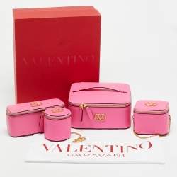 مملوكة مسبقًا Valentino VLogo Pink Leather Cosmetic Case Set