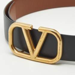 Pre Owned Valentino VLogo Signature 80 CM Reversible Belt Black/Brown Leather