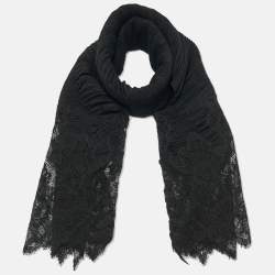Pre Owned Valentino Black Lace & Cashmere Scarf