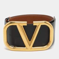 Pre Owned Valentino Brown/Black Leather VLogo Reversible Waist Belt 70cm