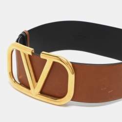 Pre Owned Valentino Brown/Black Leather VLogo Reversible Waist Belt 70cm