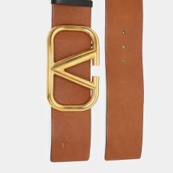 Pre Owned Valentino Brown/Black Leather VLogo Reversible Waist Belt 70cm