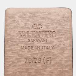 Pre Owned Valentino Beige/White Leather VLOGO Crystal Embellished Buckle Belt 70CM