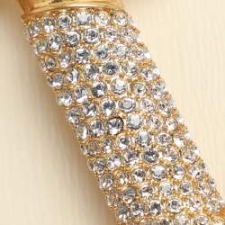 Pre Owned Valentino Beige/White Leather VLOGO Crystal Embellished Buckle Belt 70CM