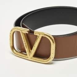 Pre Owned Valentino VLogo 80 CM Reversible Buckle Belt Brown/Black Leather