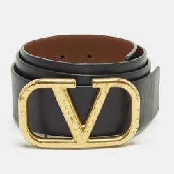 Pre Owned Valentino VLogo 80 CM Reversible Buckle Belt Brown/Black Leather