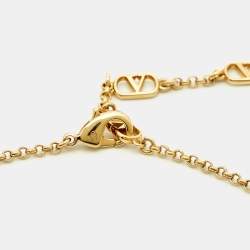 Pre Owned Valentino Crystals Enamel Faux Pearl Gold Tone Necklace