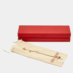 Pre Owned Valentino Crystals Enamel Faux Pearl Gold Tone Necklace