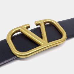 Pre Owned Valentino Black Leather V-logo reversible belt