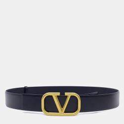 مملوكة مسبقًا Valentino Black Leather V-logo reversible belt