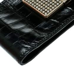 Valentino Black Croc Embossed Leather Crystal Studded Cigarette Case