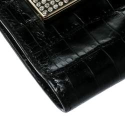 Valentino Black Croc Embossed Leather Crystal Studded Cigarette Case