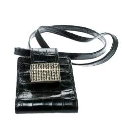 Valentino Black Croc Embossed Leather Crystal Studded Cigarette Case