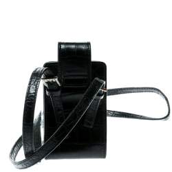 Valentino Black Croc Embossed Leather Crystal Studded Cigarette Case