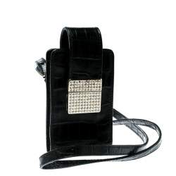 Valentino Black Croc Embossed Leather Crystal Studded Cigarette Case