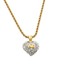 Pre Owned Valentino Crystal Embedded Heart Pendant Necklace and Earrings Set
