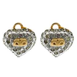 Pre Owned Valentino Crystal Embedded Heart Pendant Necklace and Earrings Set