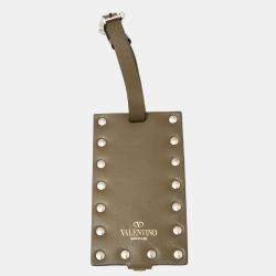 Valentino Military Green Rockstud Leather Luggage Tag