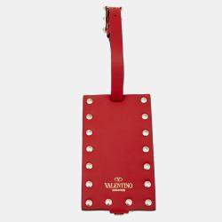 Valentino Red Rockstud Leather Luggage Tag