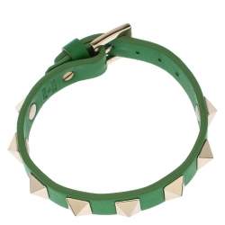 Pre Owned Valentino Green Leather Rockstud Bracelet