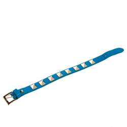 Pre Owned Valentino Rockstud Blue Leather Gold Tone Bracelet