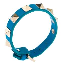 Pre Owned Valentino Rockstud Blue Leather Gold Tone Bracelet
