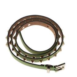 Pre Owned Valentino Green Leather Rockstud Belt 85CM