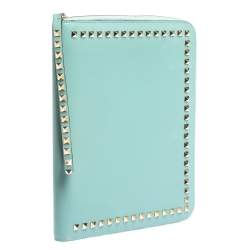 Pre Owned Valentino Mint Green Leather Rockstud Zip Around iPad Case