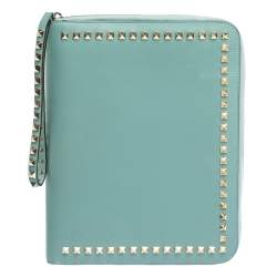 Pre Owned Valentino Mint Green Leather Rockstud Zip Around iPad Case