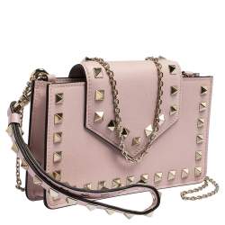 Pre Owned Valentino Light Pink Leather Rockstud Chain Phone Case
