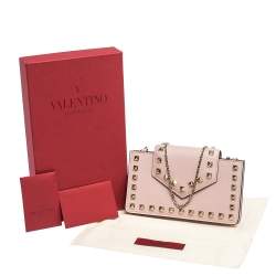 Pre Owned Valentino Light Pink Leather Rockstud Chain Phone Case