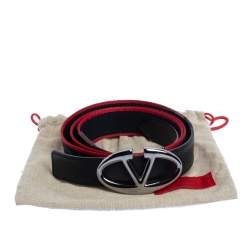مملوكة مسبقًا حزام فالنتينو بلانتينو كانفاس وجلد أحمر وأسود بالشعار مقاس 110 سم