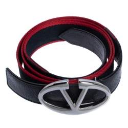 مملوكة مسبقًا حزام فالنتينو بلانتينو كانفاس وجلد أحمر وأسود بالشعار مقاس 110 سم