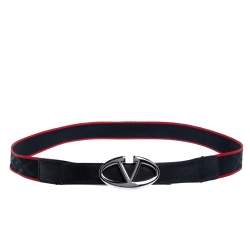 مملوكة مسبقًا حزام فالنتينو بلانتينو كانفاس وجلد أحمر وأسود بالشعار مقاس 110 سم