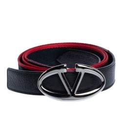 مملوكة مسبقًا حزام فالنتينو بلانتينو كانفاس وجلد أحمر وأسود بالشعار مقاس 110 سم