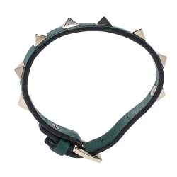 Pre Owned سوار فالنتينو جلد أخضر فاتح روكستد ذهبي اللون