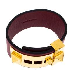 Pre Owned Valentino Burgundy Leather Rockstud Wide Bracelet 