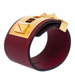 Pre Owned Valentino Burgundy Leather Rockstud Wide Bracelet 