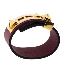 Pre Owned Valentino Burgundy Leather Rockstud Wide Bracelet 