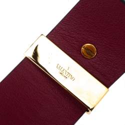 Pre Owned Valentino Burgundy Leather Rockstud Wide Bracelet 