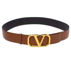 Valentino Brown Leather V Logo Belt Size 80 CM Valentino
