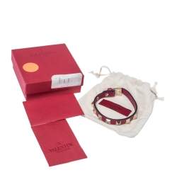 Pre Owned Valentino Raspberry Pink Leather Pale Gold Tone Rockstud Bracelet